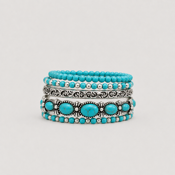 RosaGU- Conjunto de cinco pulseras turquesa con estilo bohemio
