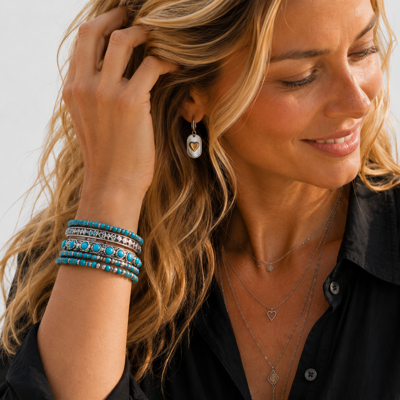 RosaGU- Conjunto de cinco pulseras turquesa con estilo bohemio