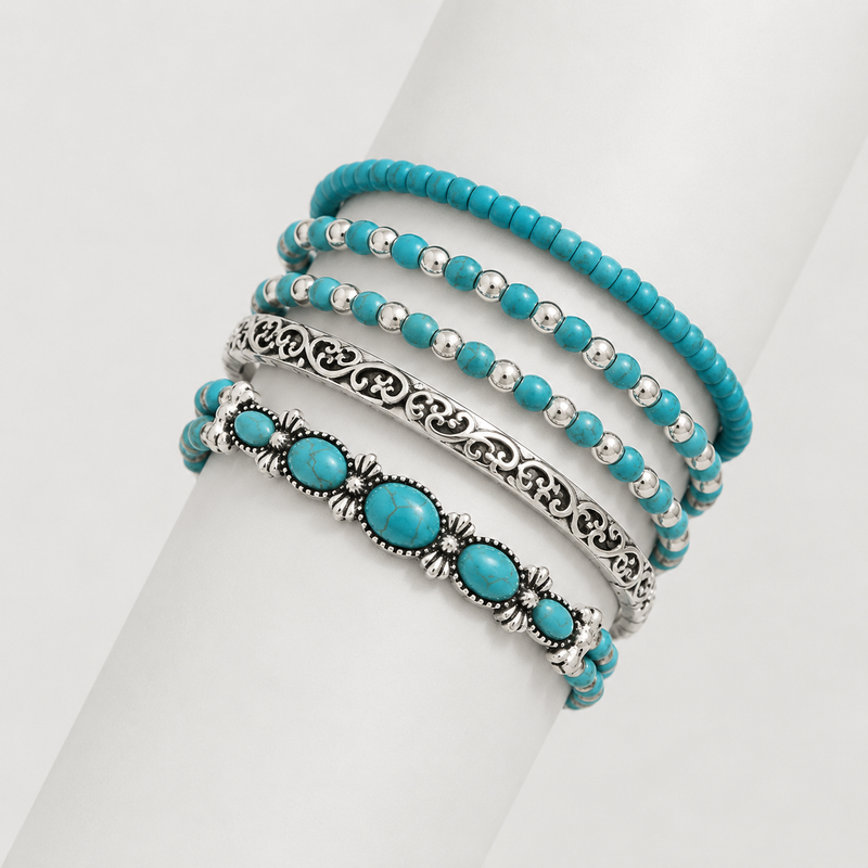 RosaGU- Conjunto de cinco pulseras turquesa con estilo bohemio